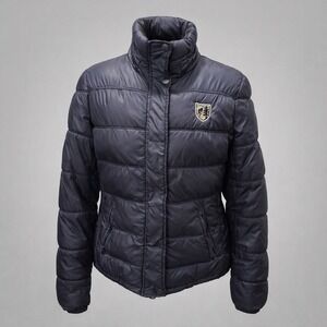 American Eagle Outfitters Navy‎ Blue Puffer Jacket Hidden Hood Thumbholes Mens L